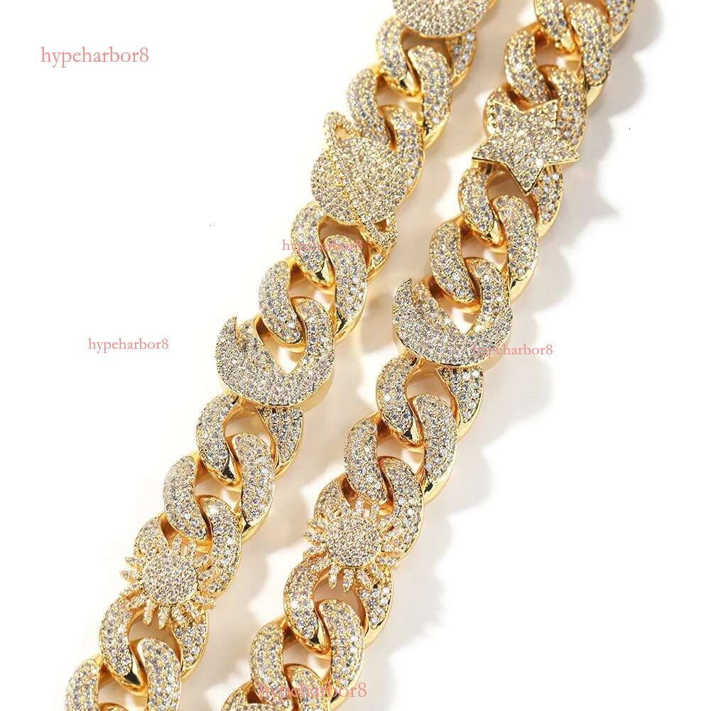 16mm Hip Hop Sun Star Eye Moissanite dias Cuban Chain Necklace Bracelets Gold Plated 5A Zircon Men Jewelry Set for women men