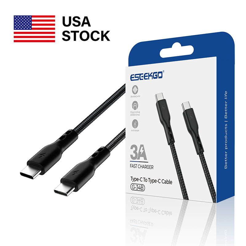 USA STOCK ESEEKGO G-34B Nylon Braided 3.0A 4FT Type-C to Type-C Data Cable With Retail Package ship in 2 days