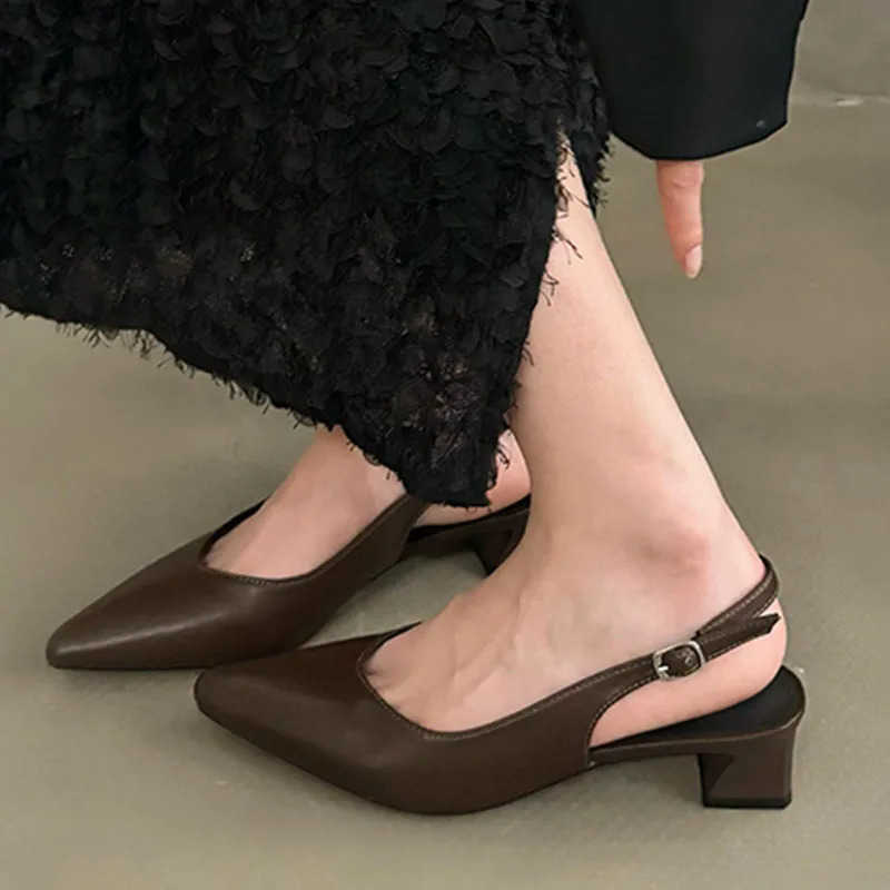 New Spring Slingback Sandals Wen High H Pumps Shoes Elegant Mes Pointed Toe Off Pumps Par Narrow Band Zapatos Mujer Z250326