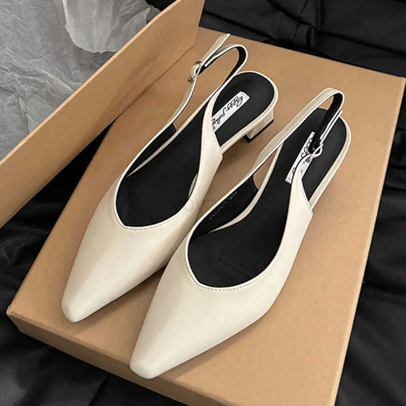 New Spring Slingback Sandals Wen High H Pumps Shoes Elegant Mes Pointed Toe Off Pumps Par Narrow Band Zapatos Mujer Z250326