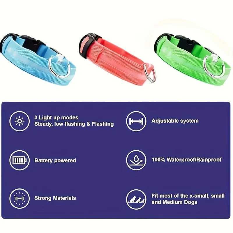 Reflective LED dog collar nighttime safety - durable geometric pattern battery powered perfect for small/medium-sized breeds Y250325