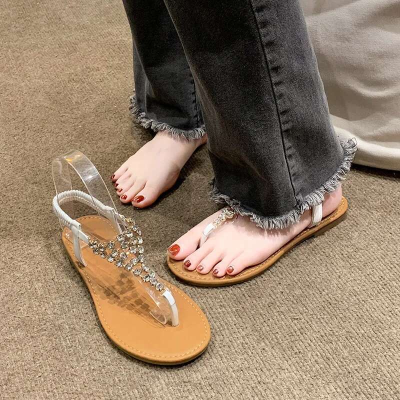 New Summer Flat Transparent Rhies Pintoe Women's Sandals, Fashion Casual Light Beach Cool, Shoes Women Sandals
