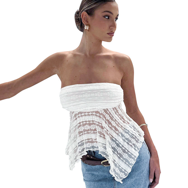 2025S Fashion Designer D TP Women S Spring And Summer New Sexy Lace Irregular Strapless T Shirt Top