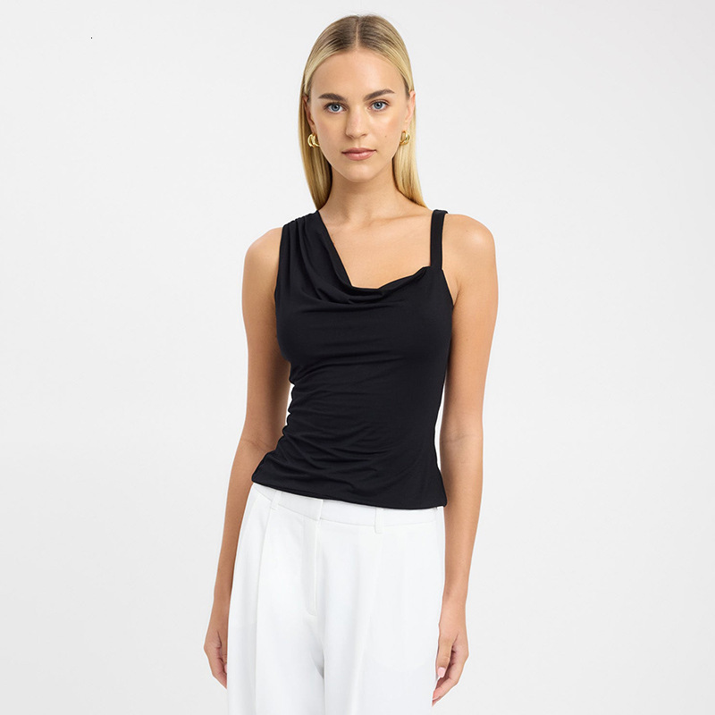 2025S Fashion Designer Y TP Women S Spring Summer New Collection Solid Color Thin Strap Off Slim One Shoulder Asymmetric Top