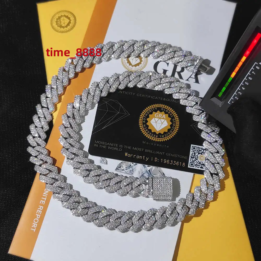 Nuoya 925 Sterling Silver Fine Jewelry Necklace Iced Vvs Moissanite Cuban Chain Hip Hop Style Moissanite Cuban Link Necklace