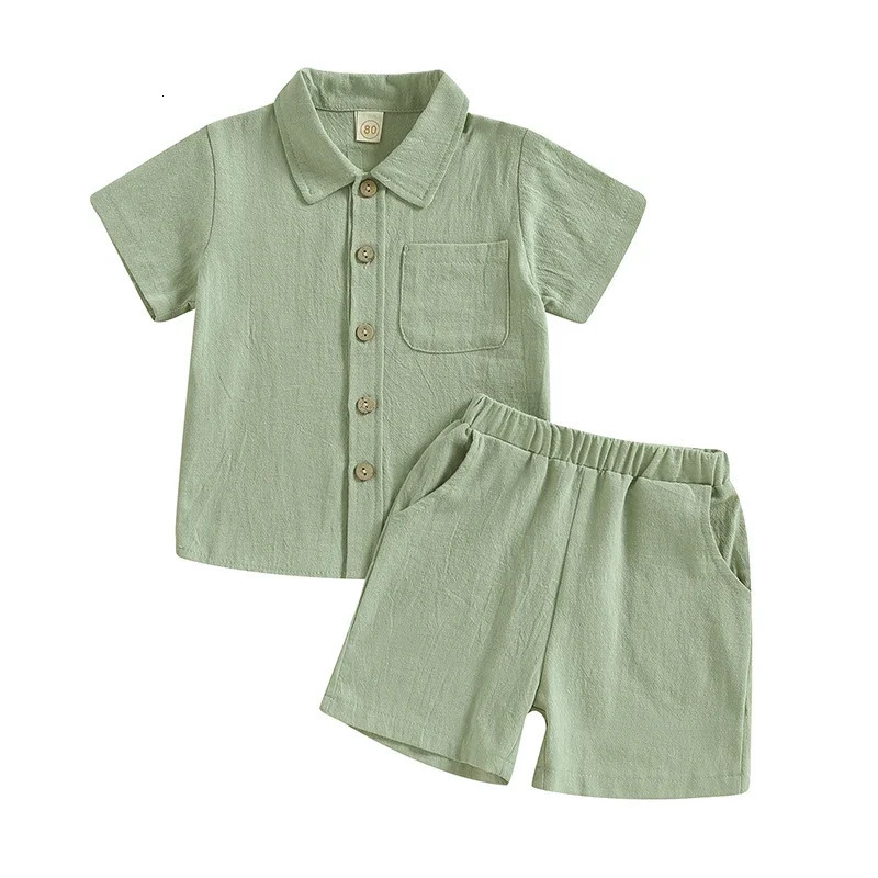 0-4Y Kids Boys Casual Shorts Set Baby Toddler Short Sleeve Buttons Up Shirts Short Pants Children Summer Clothing Homewear 250325