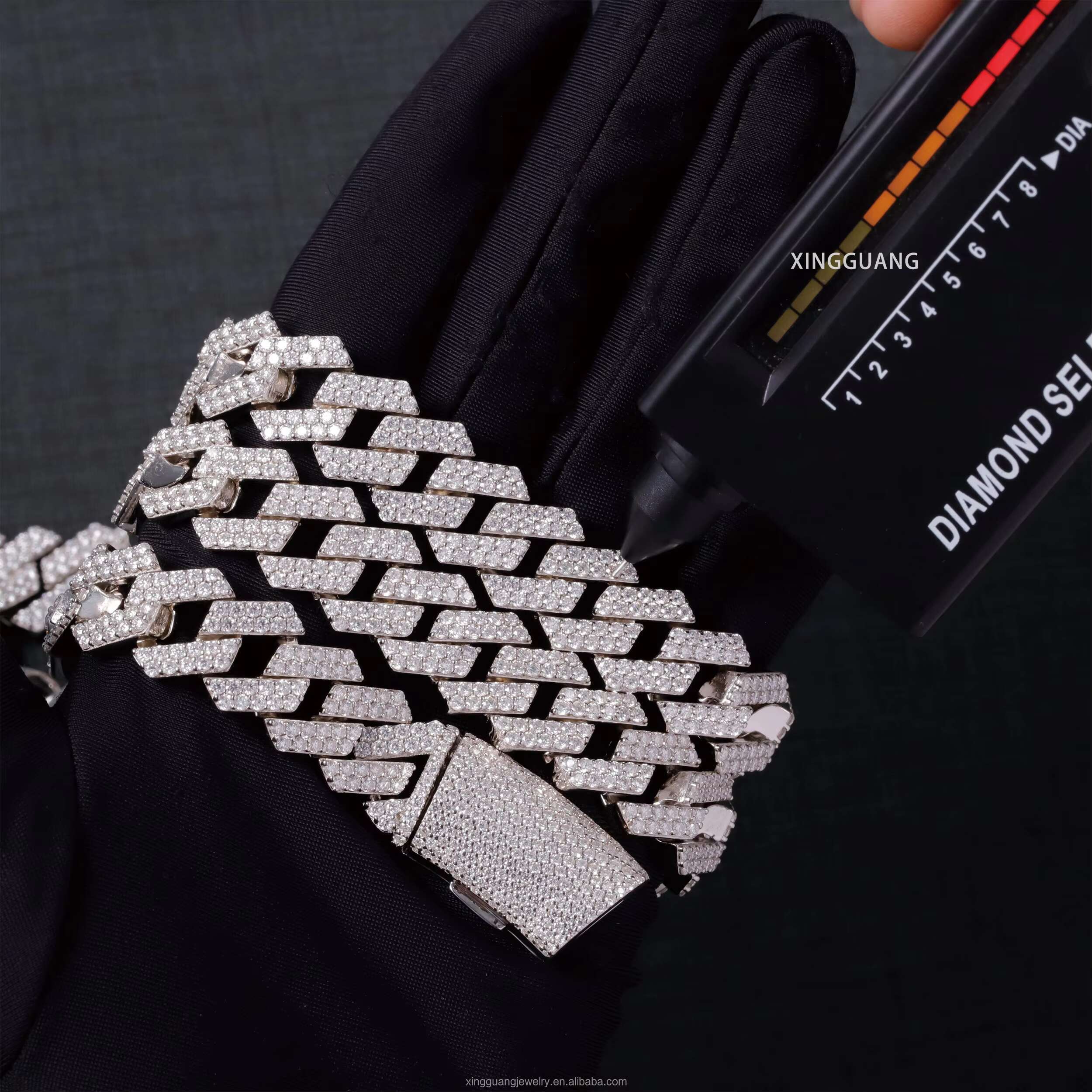 Hip Hop Jewelry 2rows 14mm VVS Moissanite Diamond Cuban Link Chain 925 Silver Moissanite Necklace