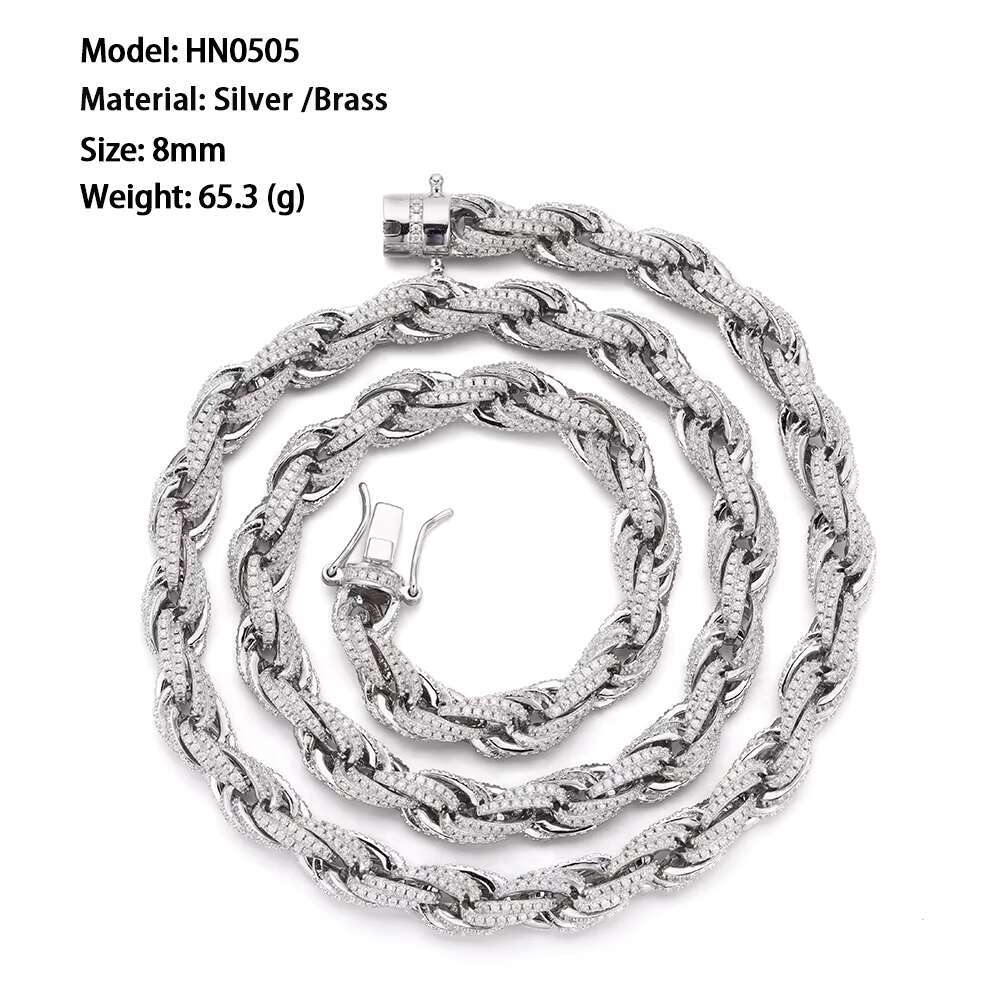 Customized Bulk Size 6mm 8mm 10mm Iced Out Cz Moissanite Rope Chain 925 Sterling Silver HipHop Jewelry Moissanite Cuban Necklace