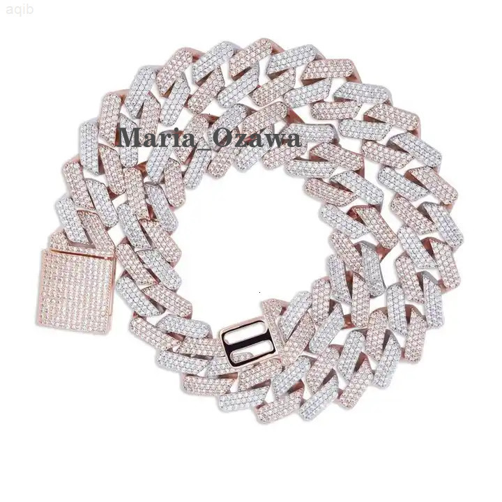 Two-tone 925 Sterling Silver Moissnaite Diamond Iced Out Miami Cuban Link Chain Necklaces