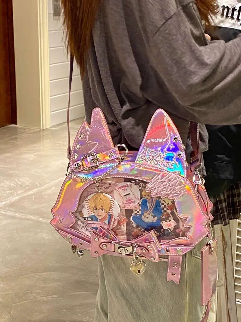 Cute Cat Ita Mochila Original Mochilas Mujer Hot Girls Bow Bag Kawaii Crossbady Bags For Women Chain Transparent Backpack