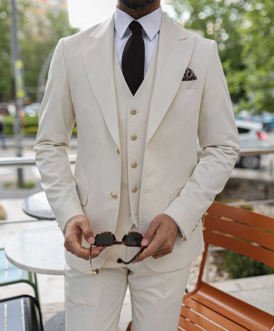 New Arrival White Men Suits Set 2 Pieces Blazer+Pant Trousers With Peaked Lapel Customized Groom Wedding Tuxedo Formal Office Prom Jacket Plus Size(Co