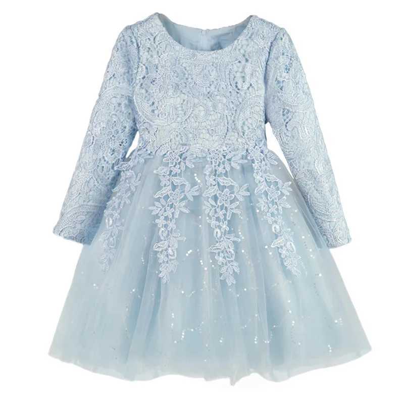 Fashion Flower Girl Dress for Weddings Lace Long Sleeve Childrens Bridal Dress Spring and Autumn Girls Par Dress 3-12 Years W250326