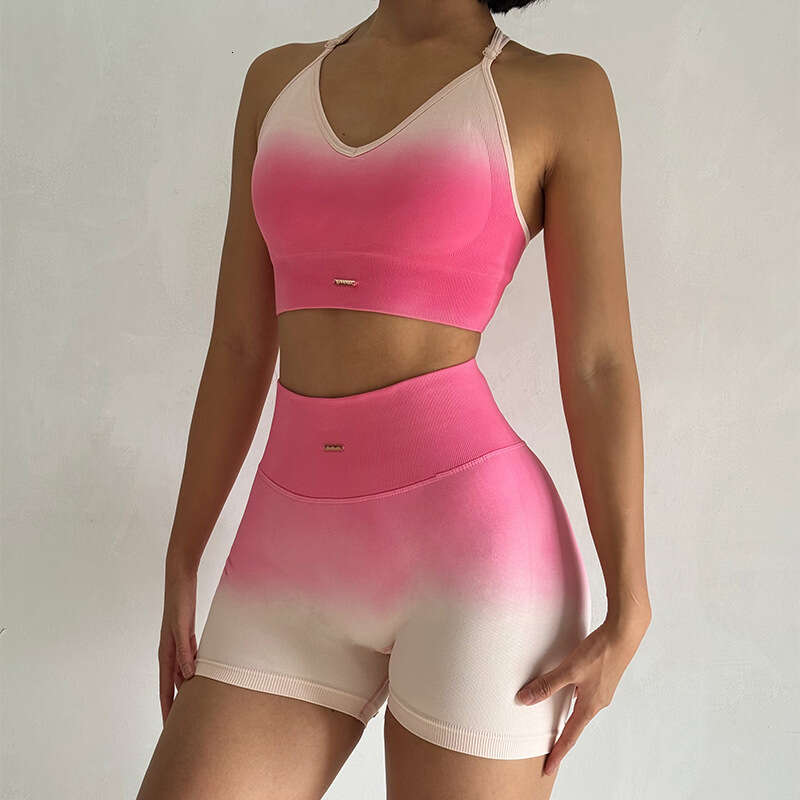 Women Yoga Pants Internet Celebrity Yoga Women S Gradient Set Running Shockproof Sports Bra Hip Lifting Shorts Fitness Set