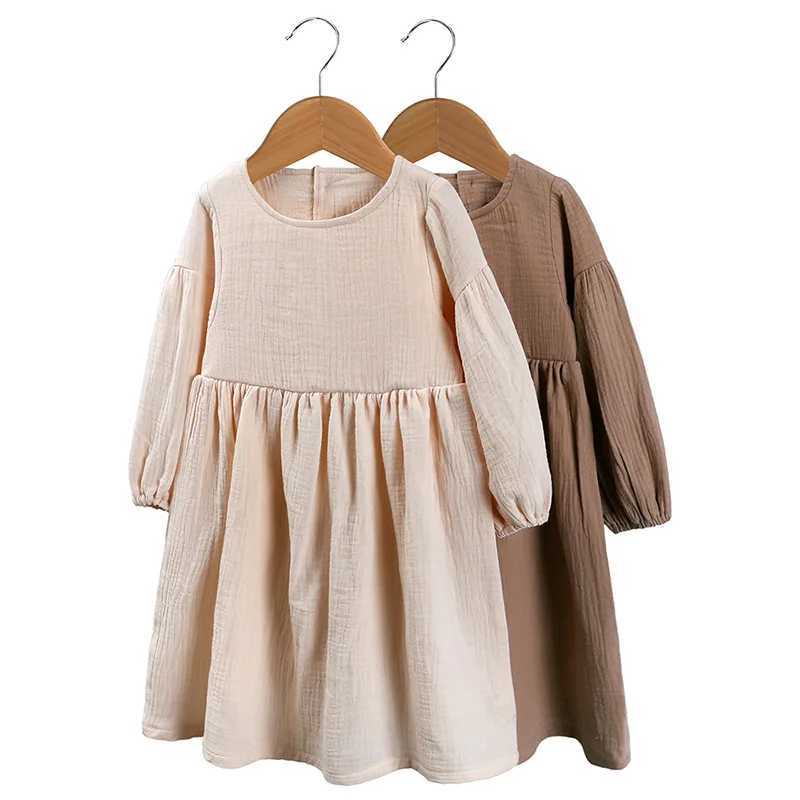 Spring new childrens baby girl long sleeved solid color dress Autumn childrens baby girl princess childrens clothing W250326