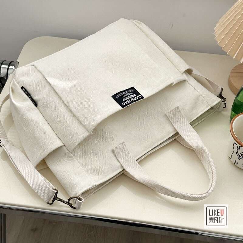 66 Thickened Multi Pocket Tote Canvas Leisure Student Computer Simplified Handheld One Shoulder Crossbody Book Bag