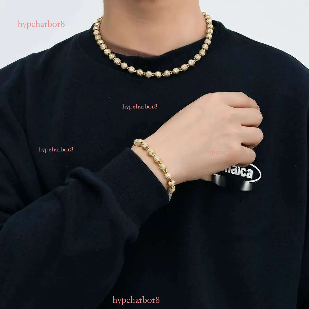 Hip Hop Jewelry Men Women Gold Plated Prong Dia 8mm Round Bead Zirconia Bracelet Iced Out Ball Chain k