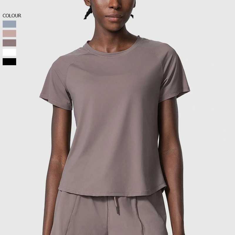 Summer short sleeved yoga T-shirt womens round neck gym running top loose breathable quick drying sports shirt womens sports shirt W250326