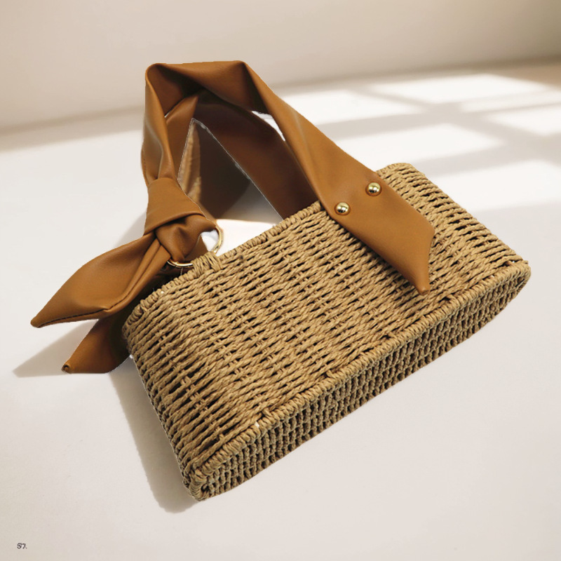 free shipping new trapezoid handbag mobile phone bag straw woven bag women's woven bag