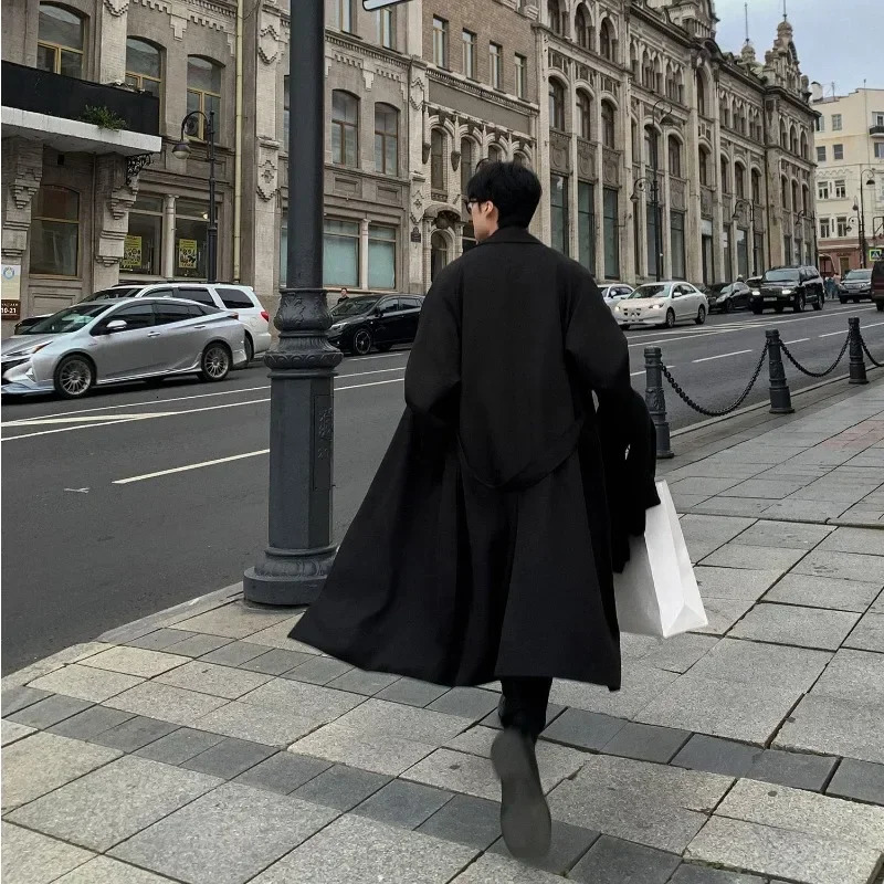 Autumn Coats loose mid length knee thin windproof machine handsome shoulder pad set mens trench coat jacket 250324