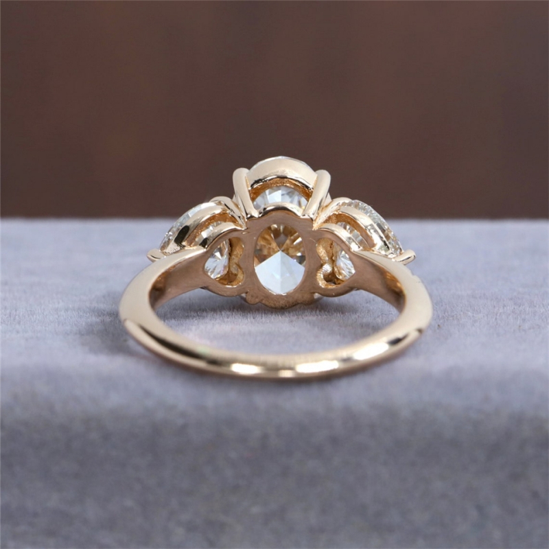 Jewelry Classic Three Ston 2.5Carat Oval-Heart Shape IGI Certified Lab Grown Diamond Womens Antique Jewelry 18K Yellow Real Gold Engagement Ring For H