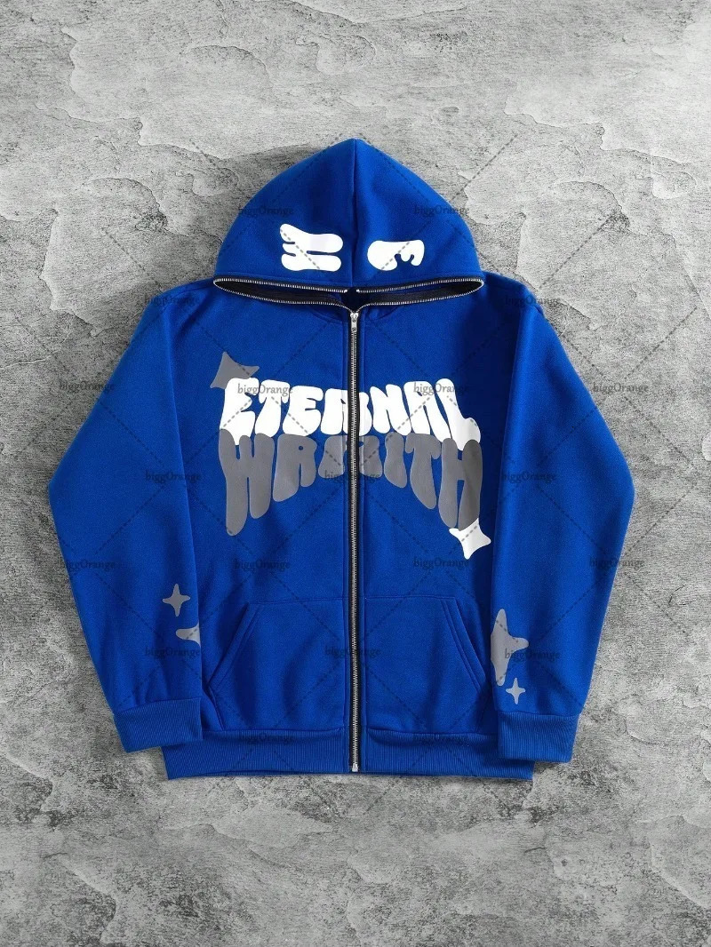 Hip hop Trendy Streetwear Jacket Vintage Harajuku Y2K Star Print Oversized Sweatshirt Colorful Punk Casual Loose Zipper Hoodie Mens 250324