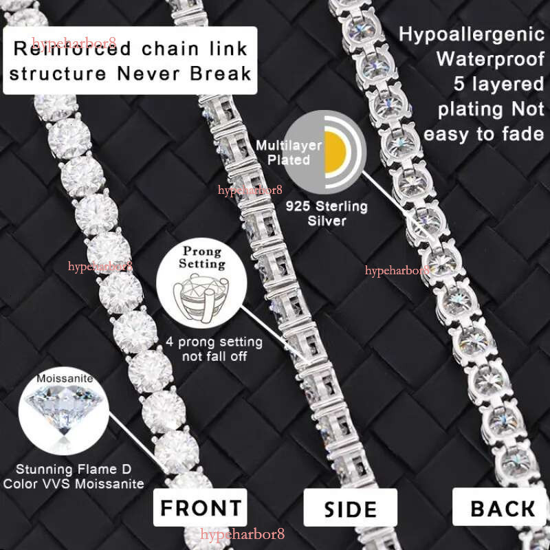 Pass Dia Test 3mm Mossanite Hip Hop Necklace VVS Moissanite Tennis Chain Bracelets Men and women Fashion wear