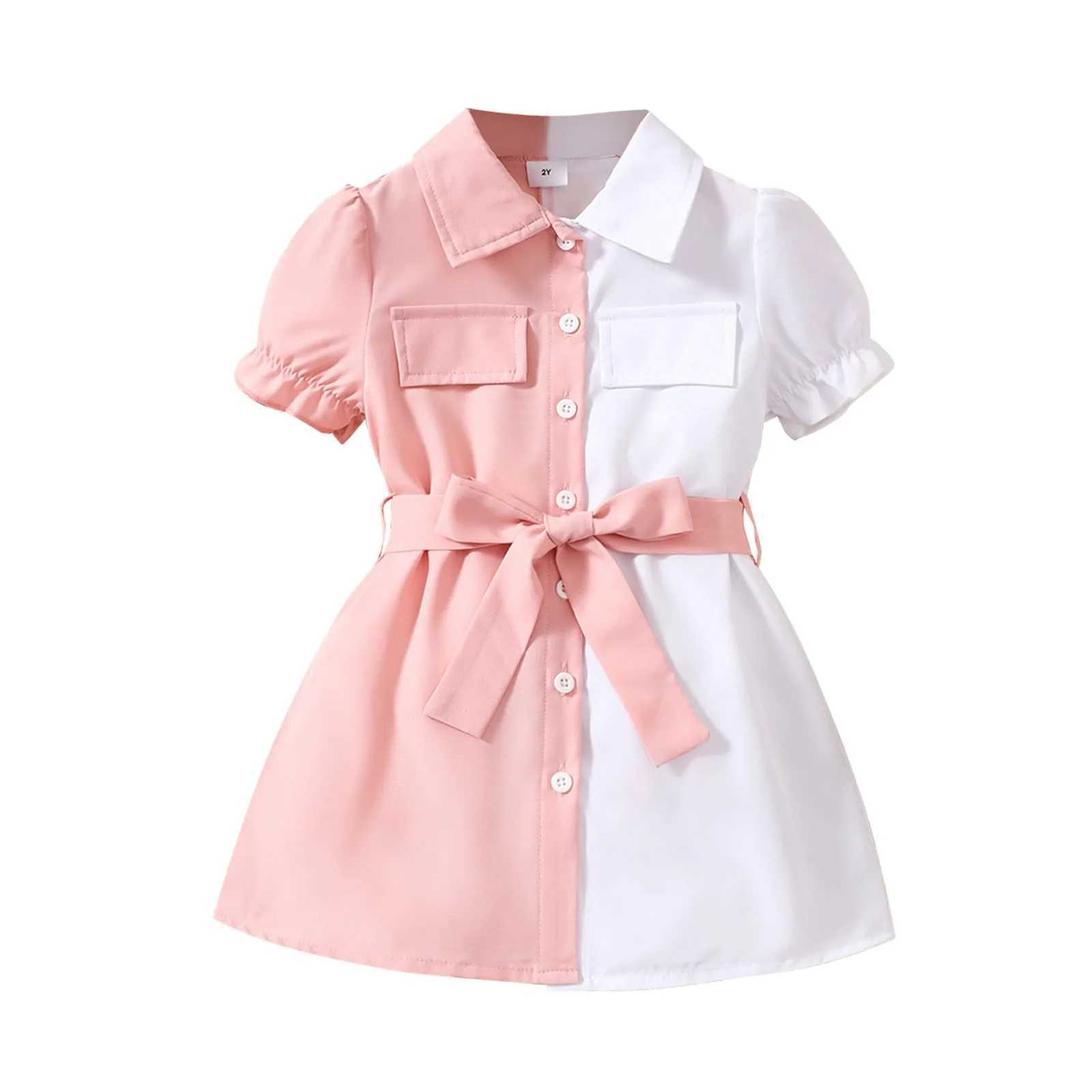 Kids Casual Shirt Dress for Girls Summer 2025 New Toddler Short Sleeve Button Princess Dress Children Clothing 1 2 3 4 5 6 Years W250326