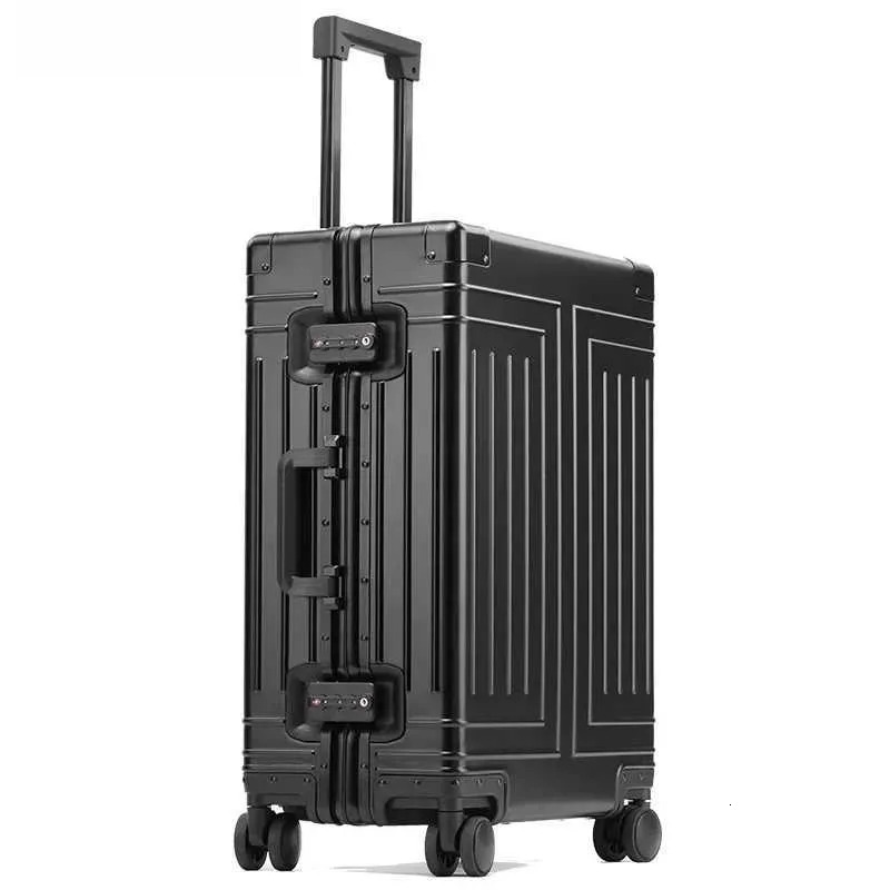 Suitcases New top quality aluminum travel business trolley suitcase bag spinner boarding carry on rolg lage 20/24/26/29 inch Q240217