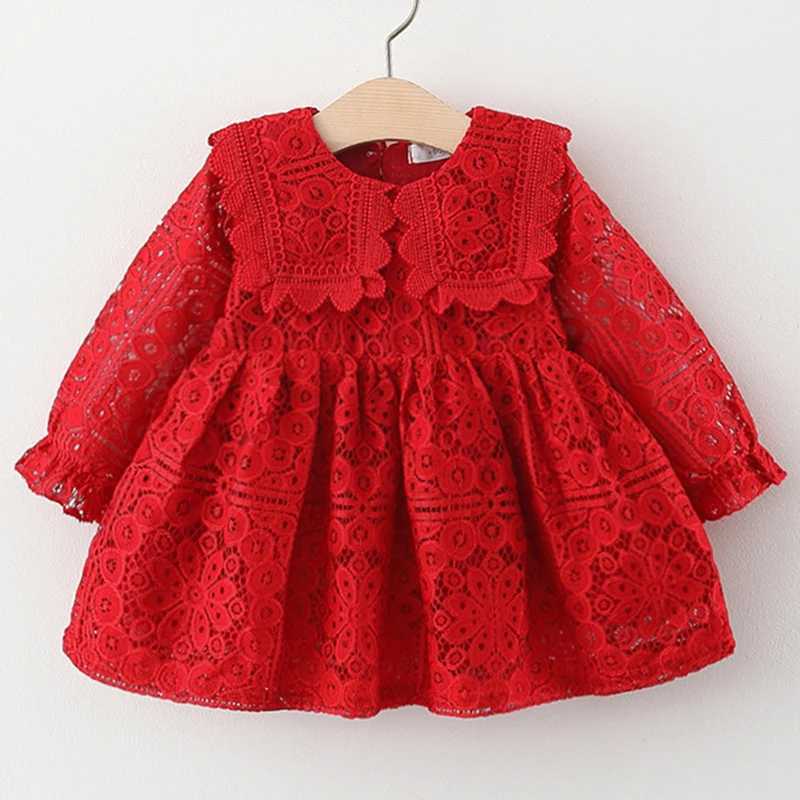 Spring and Autumn Preschool Girls Clothing Korean Fashion Doll Collar Long Sleeve Lace Babys First Birthday Dress Princess Dress BC050 W250326