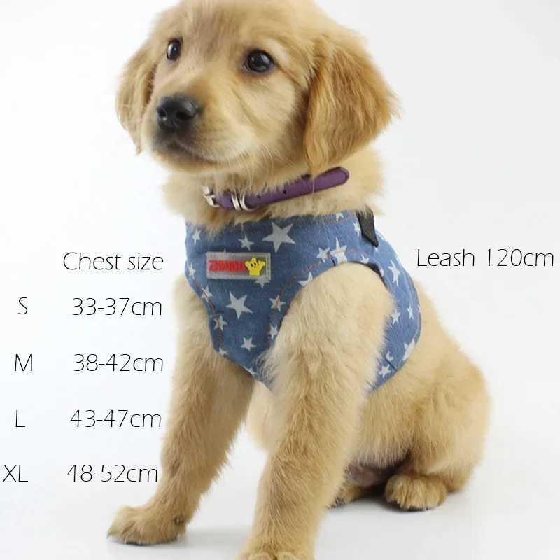 Denim dog vest safety belt set suitable for small and medium-sized dogs cats jeans stars chest straps Chihuahua puppies pet supplies X250326