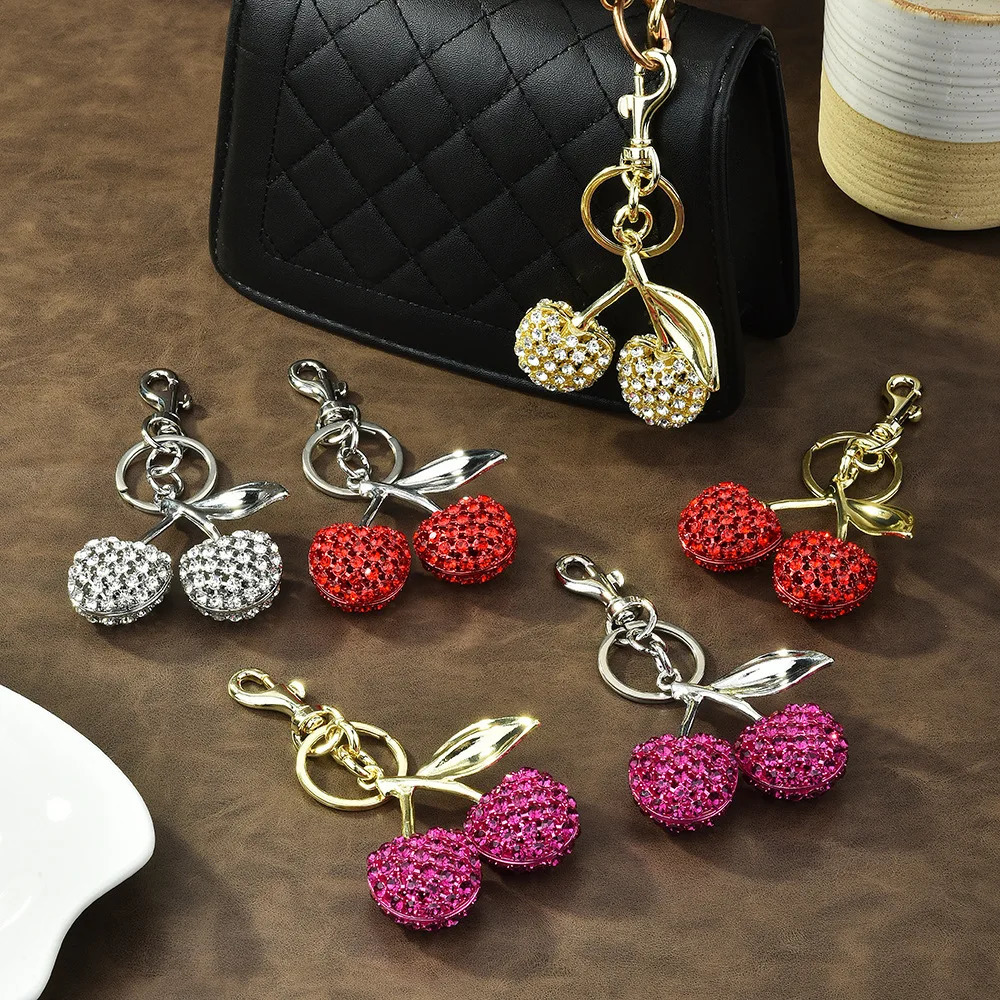 Sparkling Diamonds Delicious Cherry Keychain Fruits Cherries Pendant For Women Men Jewelry Bag Accessories Gift 2025 250325