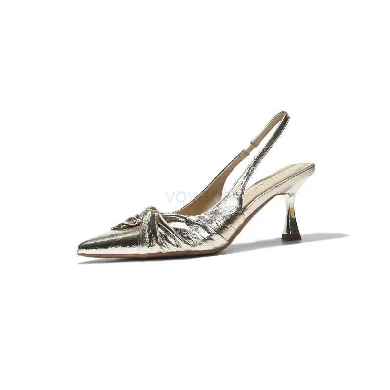Golden Pleated Sexy Wens Sandals Pointed High Heeled Fashion Banquet Shoes Z250326