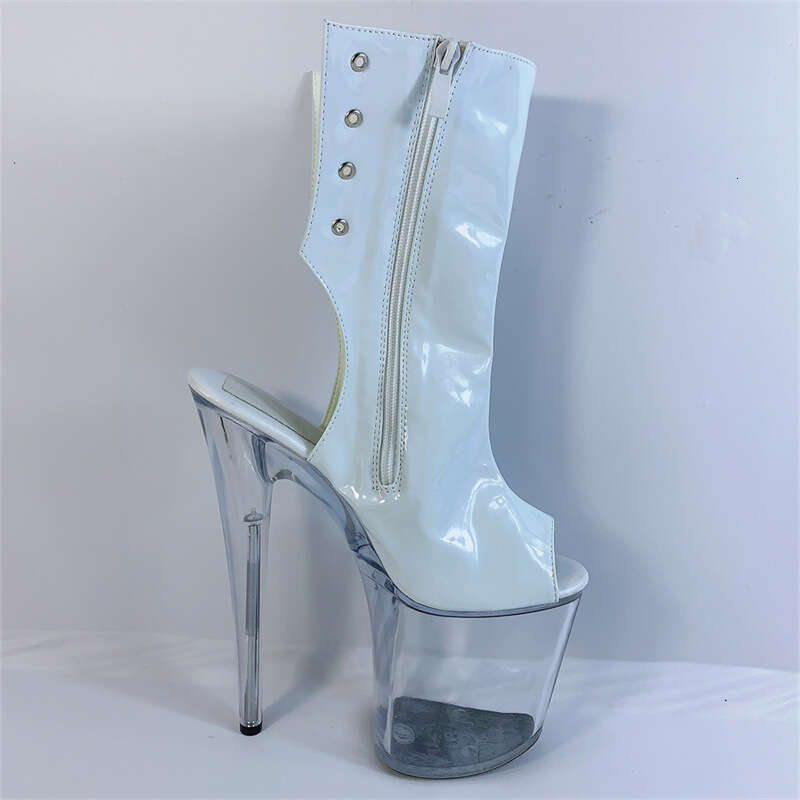 High Heel Cm Summer Round Headed Rattlesnake Pattern White Transparent Sole Women S Short Fish Mouth Boots All Waterproof Platform Low Tube