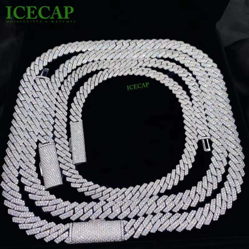 Wholesale Moissnaite Chain Bracelet 925 Silver Cuban Link Ice VVS Moissanite Cuban Bracelet Hiphop 14mm 12mm 10mm Diamond Chain