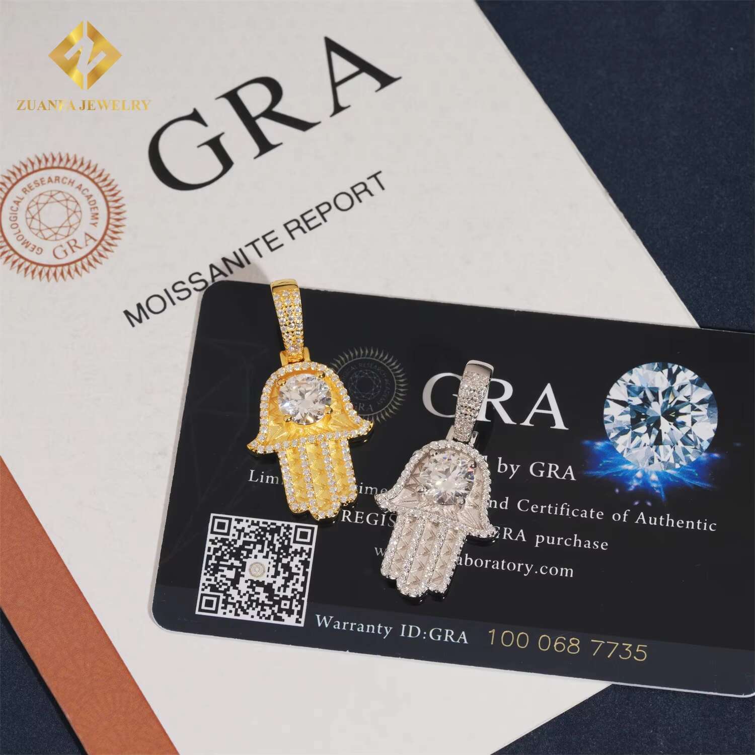 Factory Price Fine Hip Hop VVS Moissanite Jewelry Charm Pendant 925 Silver Custom Iced Out Diamond Hamsa Hand Lucky Pendant Gift
