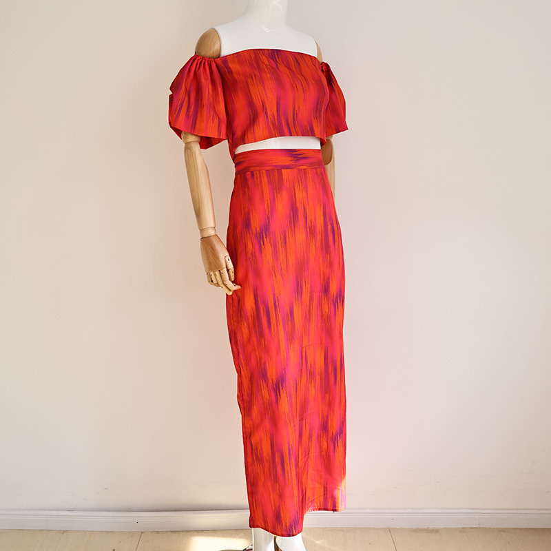 2024 off shoulder lantern sleeve top waist cinching half skirt set sexy socialite style 240627