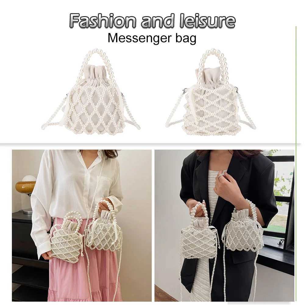 Women Handbags Handmade Pearl Woven Ladies Bucket Tote Bag Exquisite Elegant Fashion Casual Drawstring Female Coin PurseC250326