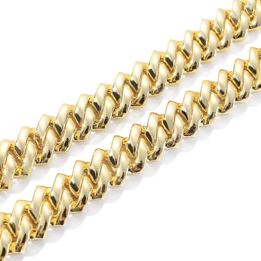 2024 American European Mens Hip Hop Style Cuban Chain Necklace 14mm Diamond Shaped Copper Zircon Link Chain for Wedding