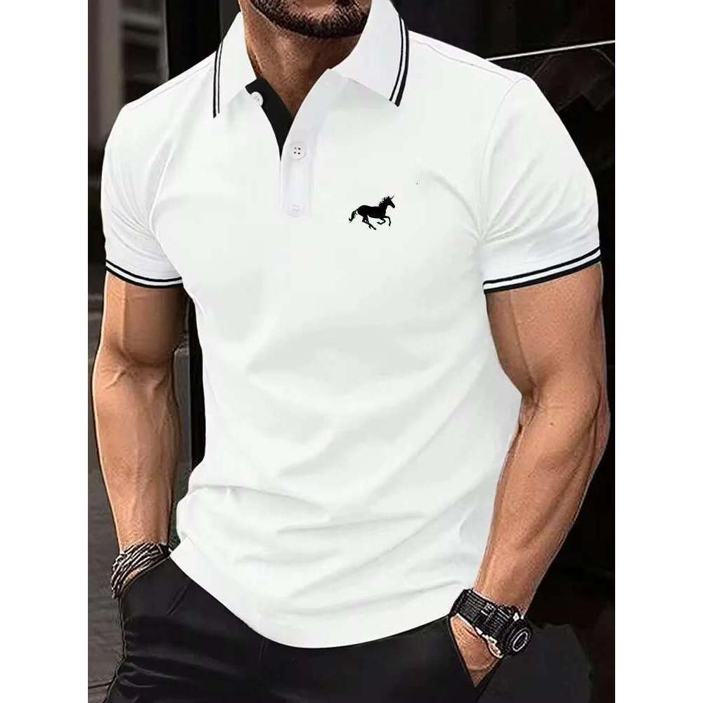 New Men s T shirt Classic Short Sleeve Polo Summer Top Casual Style Button Collar Super Large S XL