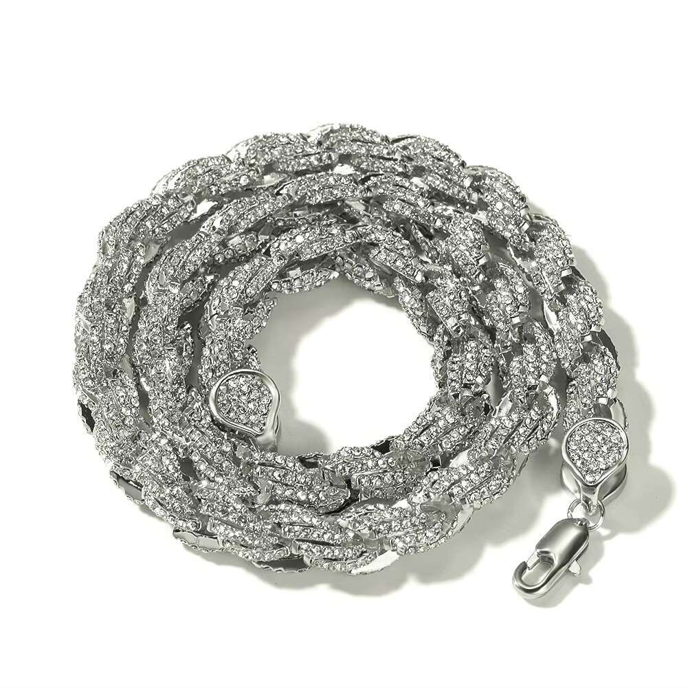2025 Designer necklace Fashion Trendy Hip Hop Bulk Zinc Alloy 14k Solid Gold Ice Out Cz Rhinestone Crystal Diamond Cut Twist Rope Chain Necklace
