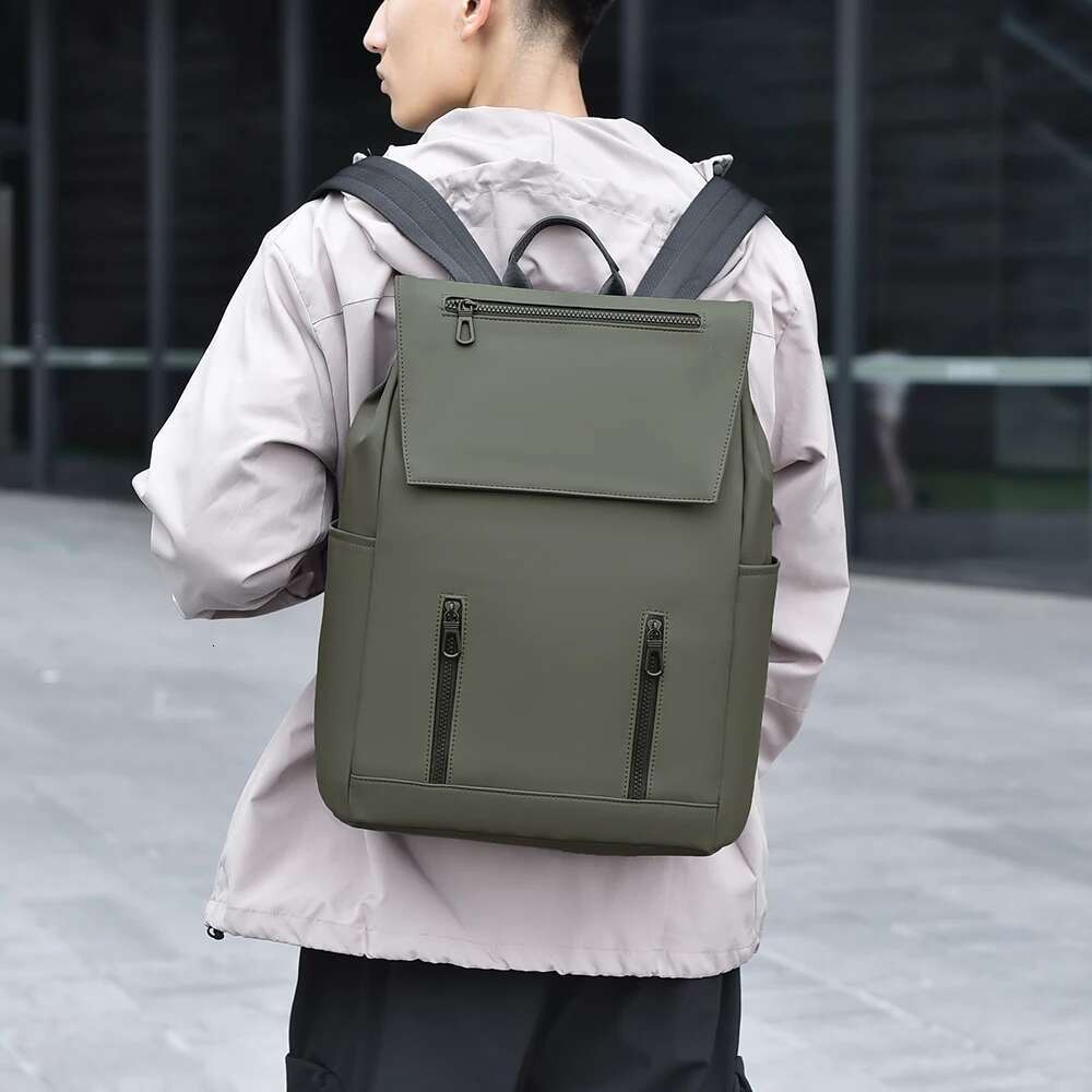 Olive Green Men's Utility Backpack With Multiple Zippers, Perfect For Commuting And Travel, Spacious & Durable