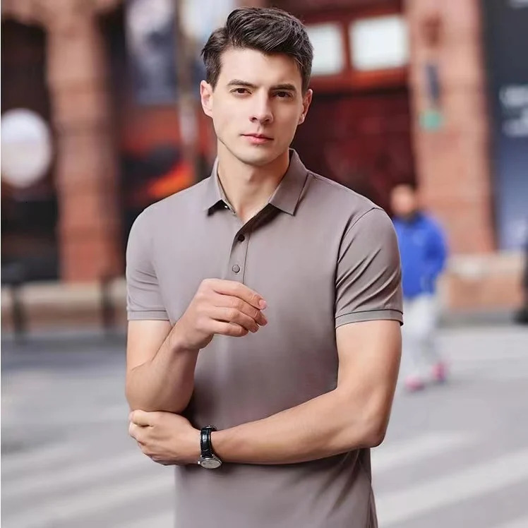 Mens Polo Shirt Mesh Breathable Collar Casual Top Tshirt Summer Fashion Business Short Sleeve Plain 250326