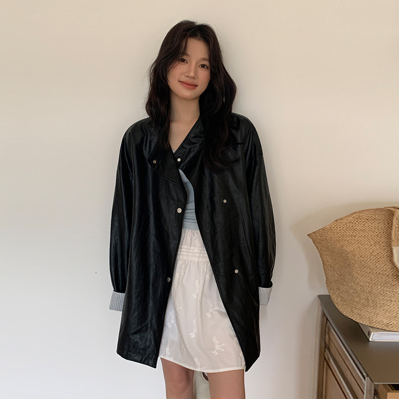 MOXI Thirteen Rows Clothing 2025 Spring New Women's High End, Medium to Long PU Leather Jacket, Jacket