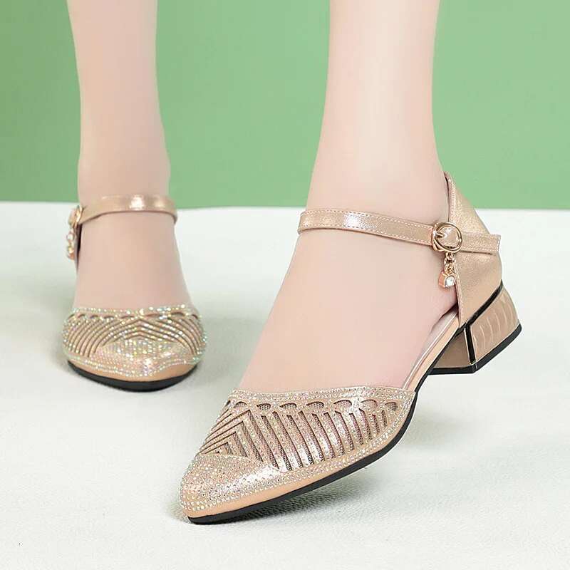 2025 Summer New Women's Designer Fashion Pointed Shoes Hollow Shoes Transparent Buckle Gauze Multi functional