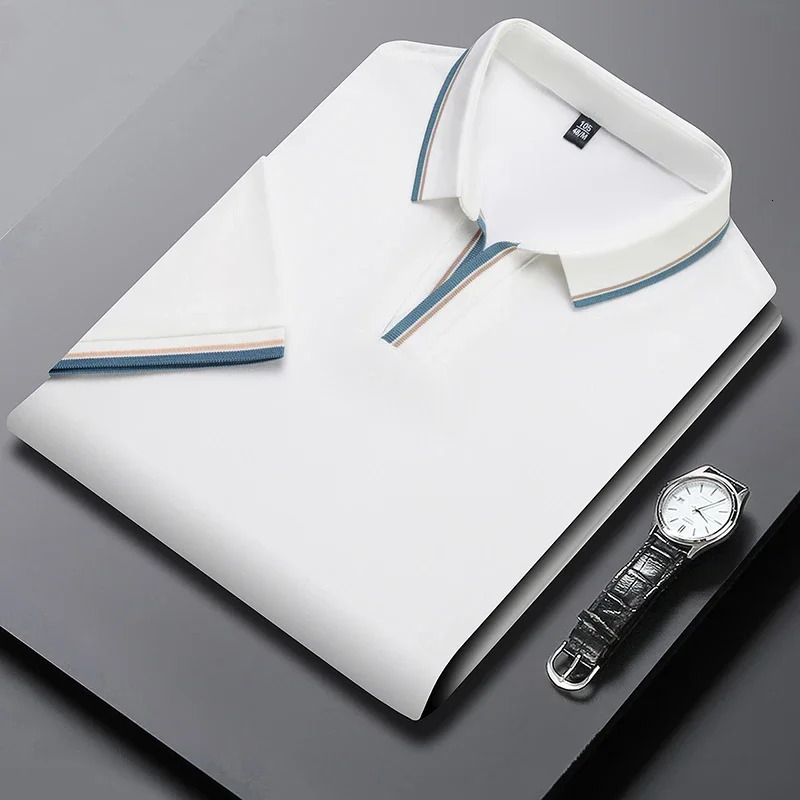 Mens solid color short sleeved polo shirt breathable and comfortable casual top 250326