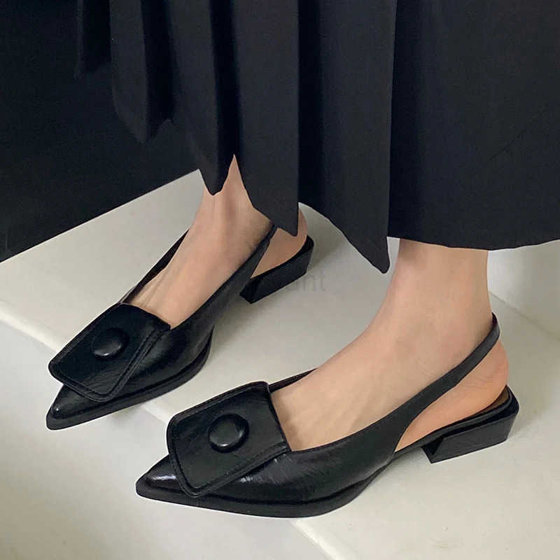 2024 Fem Slip On Footwear Fashion Shallow Wen Low Heel Sandals Shoes Slingbacks Pointed Toe Ladies 3cm Heel Sandals Shoes Z250326