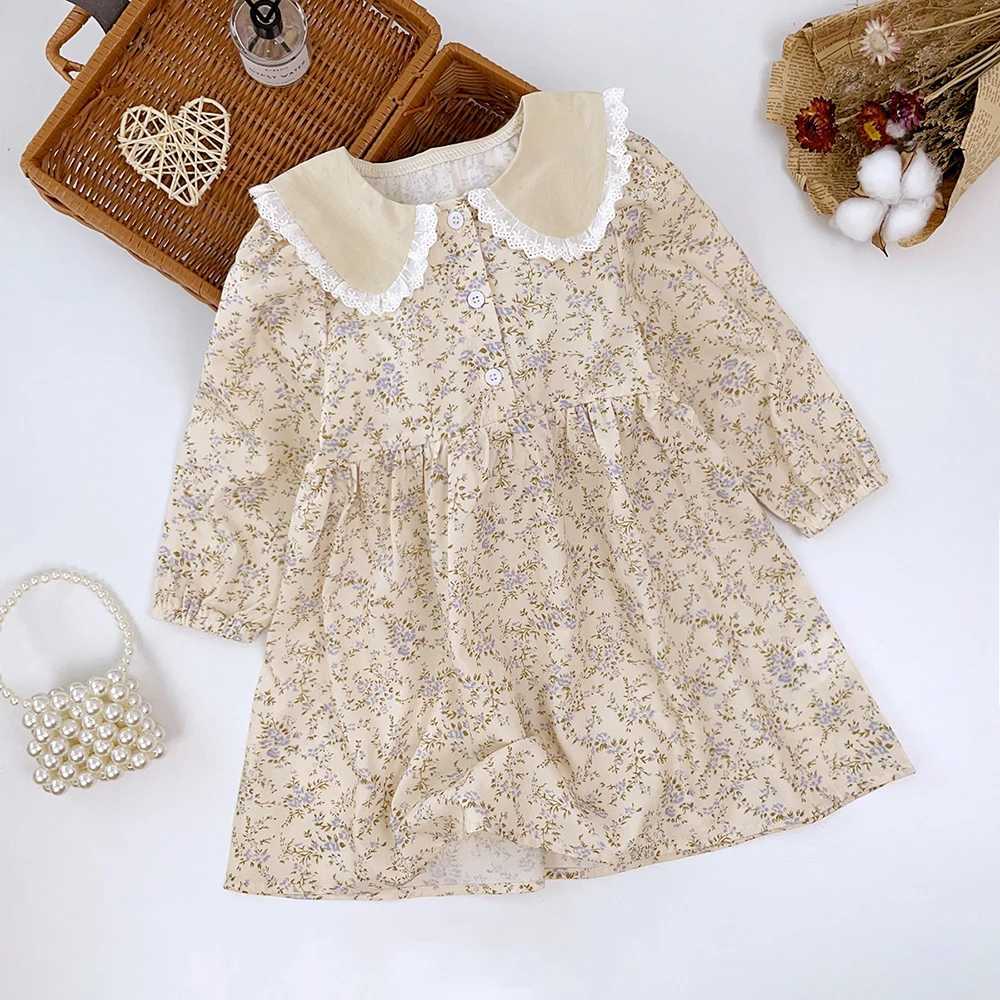 Bear Leader Girl Flower Dress Autumn Fashion 2023 Lace Down Flower Princess Dress Childrens Casual Autumn Clothing W250326