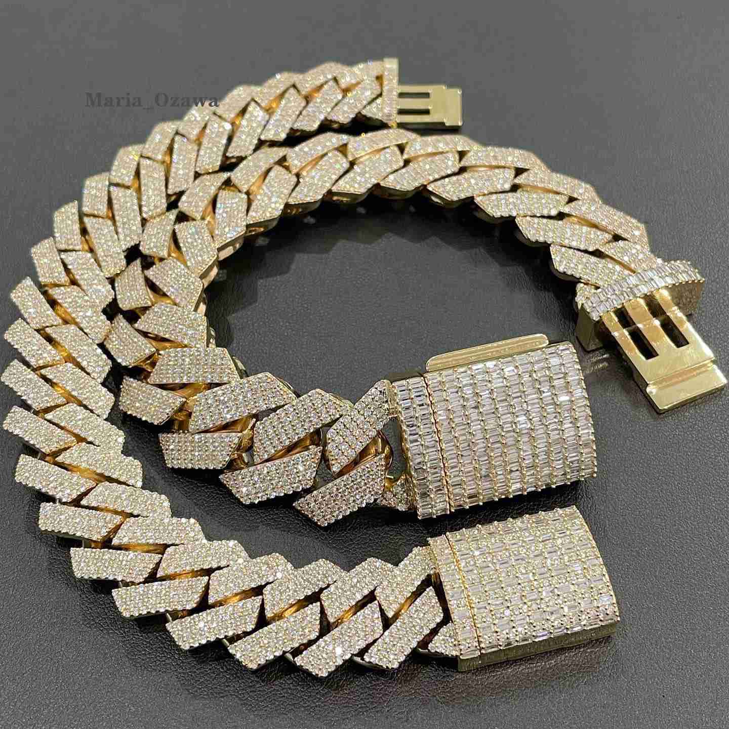 Hip Hop Rapper Jewelry 18mm Cuban Link Vs Moissanites 4rows Emerald Cut Moissanite Cuban Chain Link Bracelet