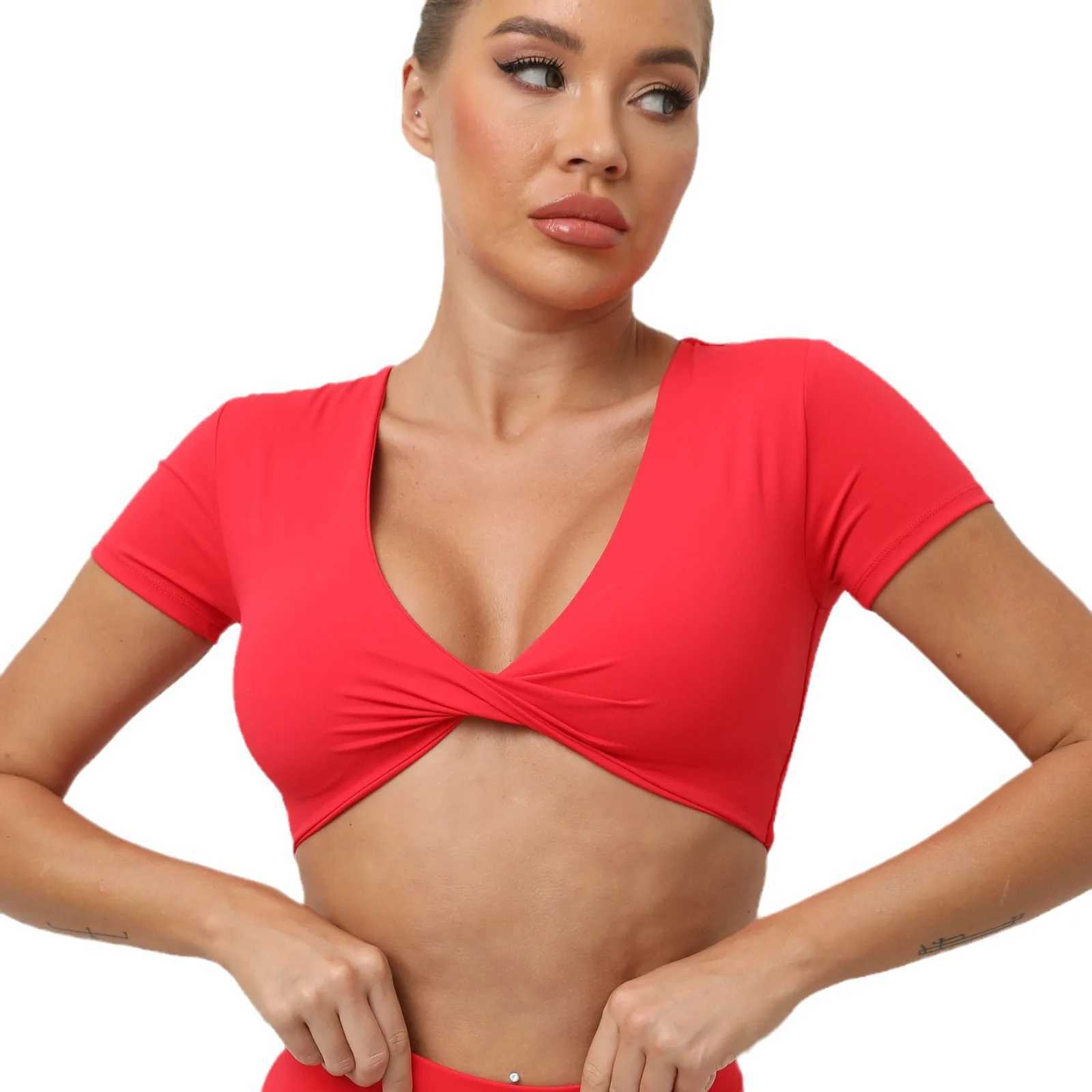 Red and white sports shorts womens gym womens fitness sexy crop top fast drying yoga clothes breathable sportswear women W250326