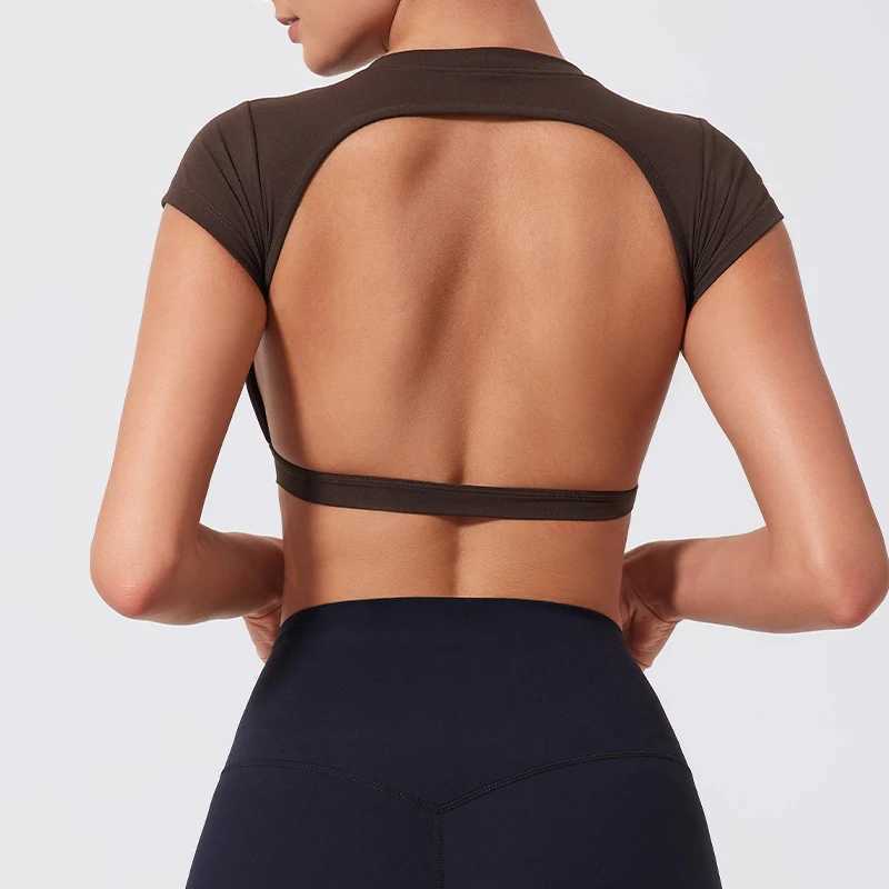 Ctenkevet sports short top womens fitness shirt yoga clothes womens gym training clothes crop top beautiful back T-shirt W250326